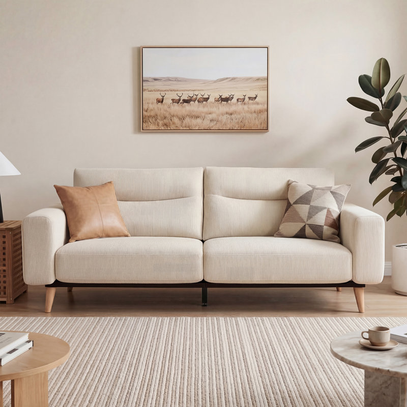 Modern 82" Corduroy Loveseat Sofa Couch for Living Room, Beige