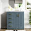 Meuble-lavabo 30 po en céramique - Bois massif bleu et 3 tiroirs pour les nécessités quotidiennes-1558786253