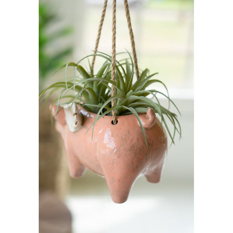 Ensemble de 2 pots de fleurs suspendus en céramique fabriqués à la main - cochon volant - 5 po de hauteur