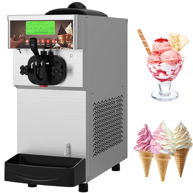 Machine à crème glacée commerciale à saveur simple de 2,8 à 5,3 gallons par heure, machine à crème glacée à portion souple de 1400 W avec écran de 5 po, autonettoyante, facile à utiliser et à productivité élevée pour grignotine domestique, 115 V