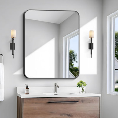 Miroir de salle de bain, miroir mural pour salle de bain mural, miroir rectangulaire pour salle de bain au-dessus du lavabo, coin rond moderne pour le salon, entrée de chambre à coucher, horizontal / vertical