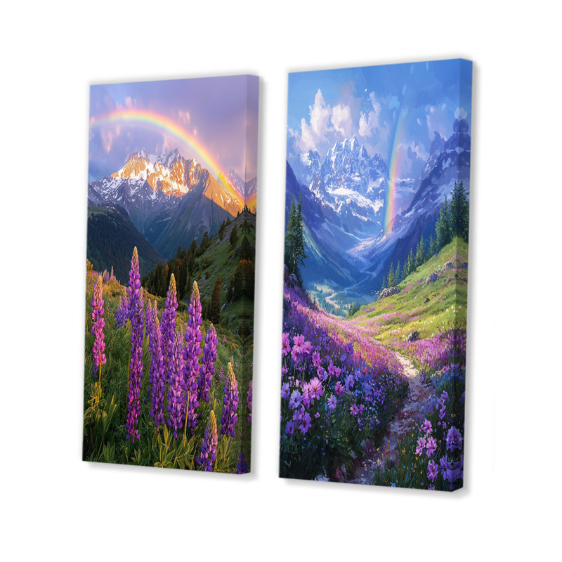 Rainbow In The Alpine Meadows I - Collection d'art sur toile 2 panneaux, H 28 po x l 25 po, Toile tendue