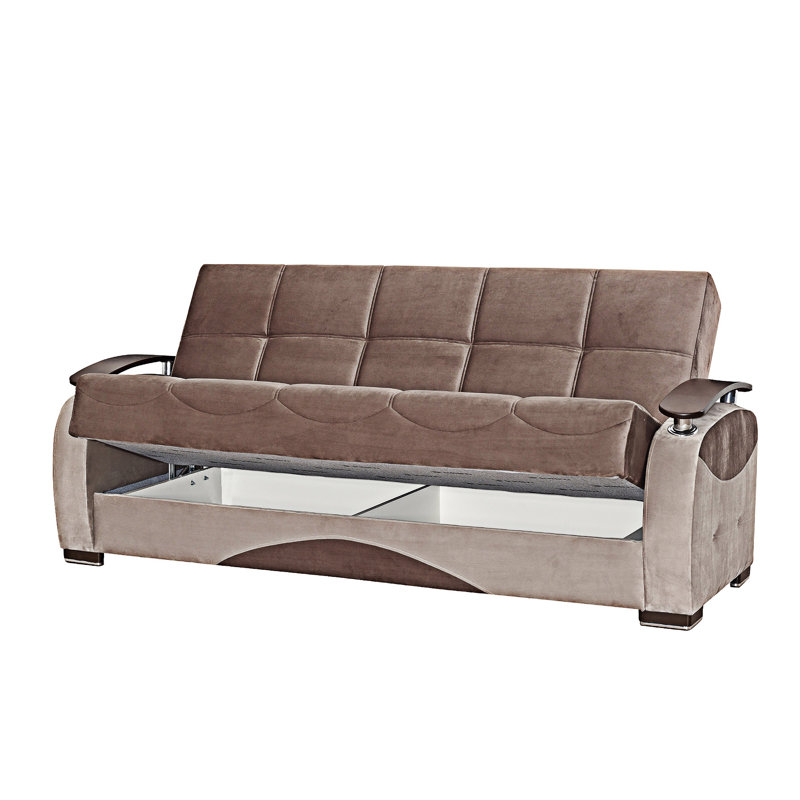 Canapé-lit rembourré convertible avec rangement, Brun