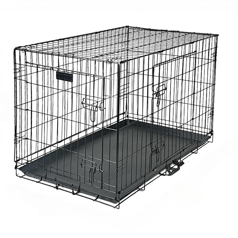 Caisse pour chien 20 po à double porte pliante avec plateau et cloison, Moyen (H 20,5 po x l 18,1 po x P 29,9 po)