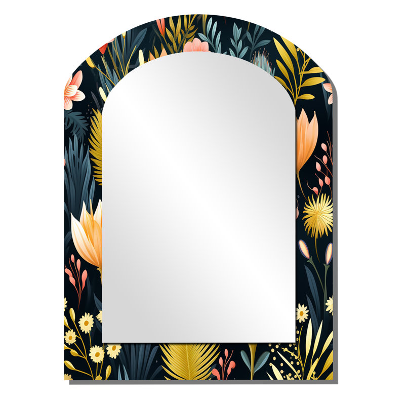 Motif côtier Vibrant Coastal Botanics - miroir asymétrique floral, miroir mural unique arche rose, impression d'art en métal