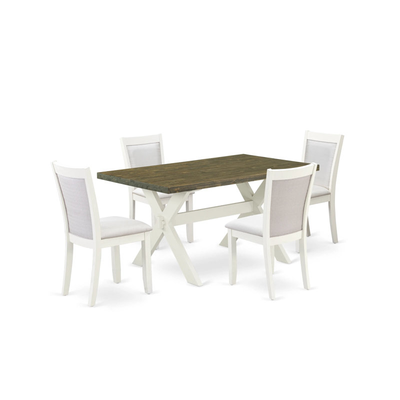 Wire Brushed Linen Solid Wood Top Dining table with Chairs with Lattice Back, 5 Piece: Table and 4 Chairs, Cream