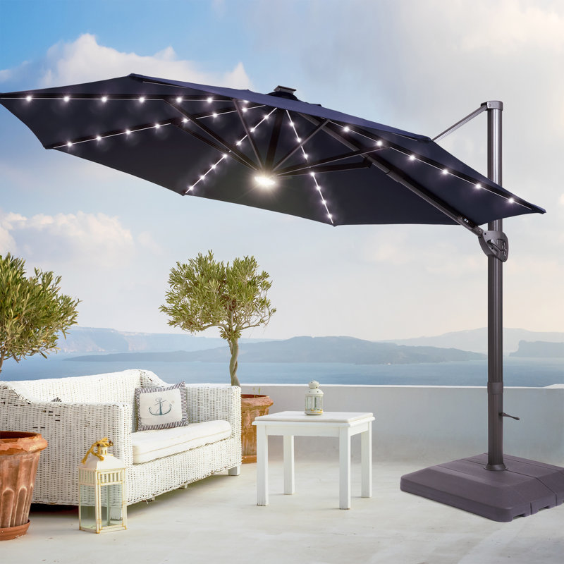 Parasol en porte-à-faux avec base Daarina, Bleu marine