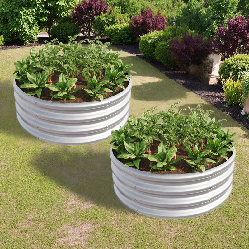 2Pcs 32.08"*11.4" Tall Round Raised Garedn Bed,Metal Raised Beds For Vegetables, Outdoor Garden Raised Planter Box, Backyard Patio Planter Raised Beds For Flowers, Herbs, Fruits Silver