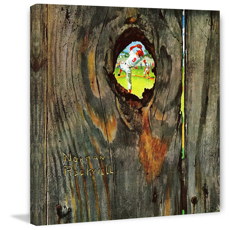 « knothole baseball » par norman rockwell, reproduction d’art sur toile tendue, H 32 po x l 32 po