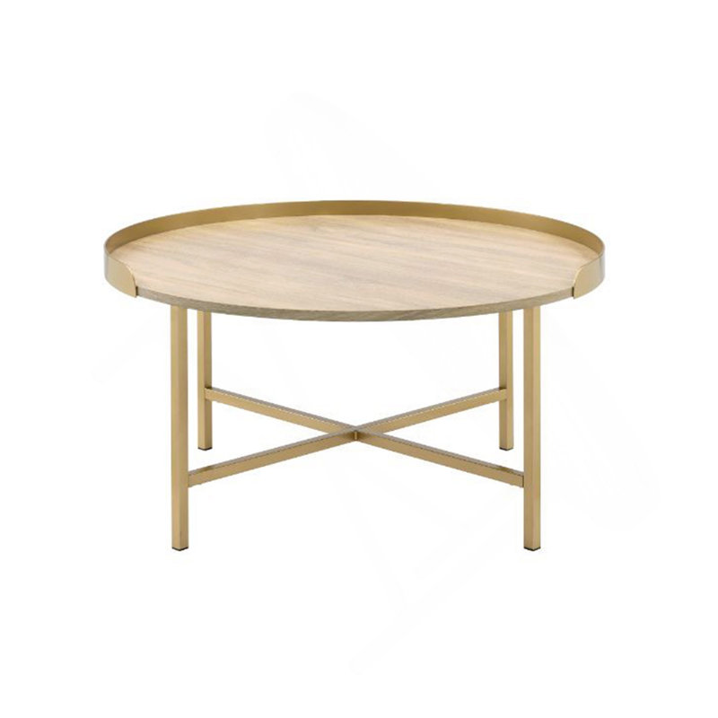 Table basse à plateau rond en chêne et or