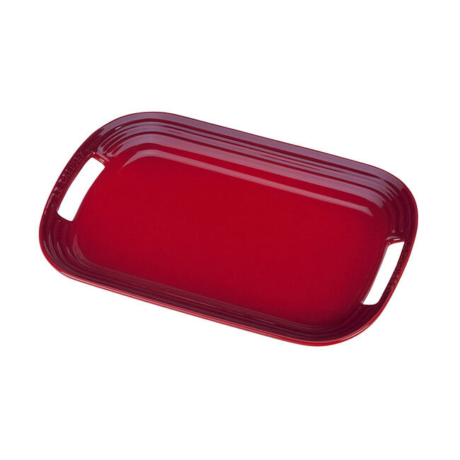 Cerise Red Ceramic Oval Serving Platter with Handles