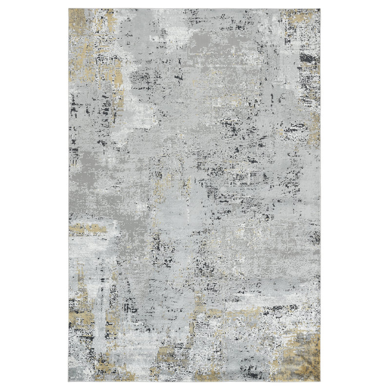 Tapis gris / doré à motif abstrait Brazell, Rectangle 2 pi x 3 pi