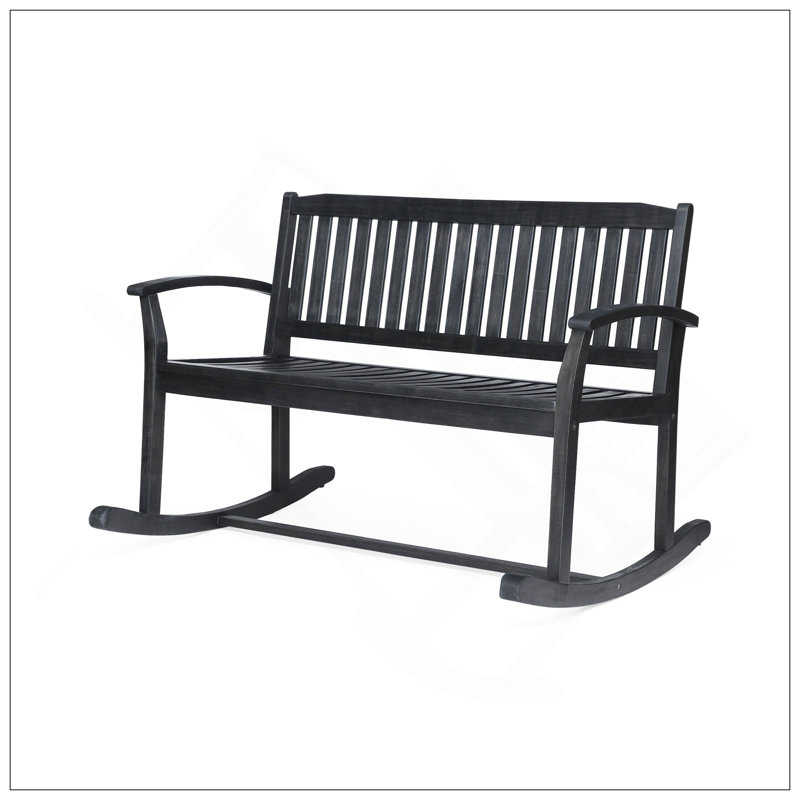 Causeuse à bascule Baxter en bois d'acacia durable pour une détente extérieure et des sièges confortables, Black