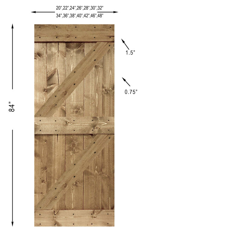 Pine Wood Sliding DIY Barn Door With Installation Hardware Kit, Grey, 32" x 84"