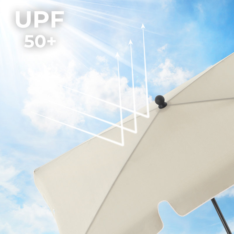 Rollo 125cm Rectangular Beach Parasol, Beige, Crank Lift, 240cm H x 180cm W x 125cm D