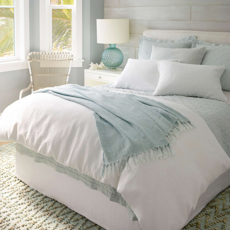 Washed Linen Quilted Sham, Euro, Sky