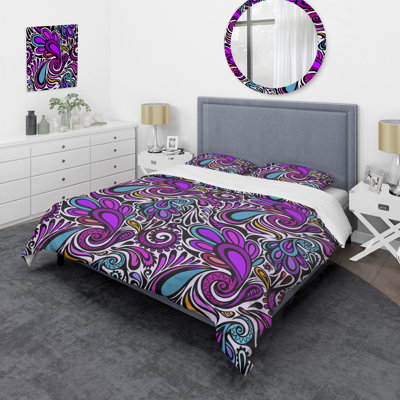 Purple Floral Paisley - Abstract Duvet Cover Set - Microfiber Polyester