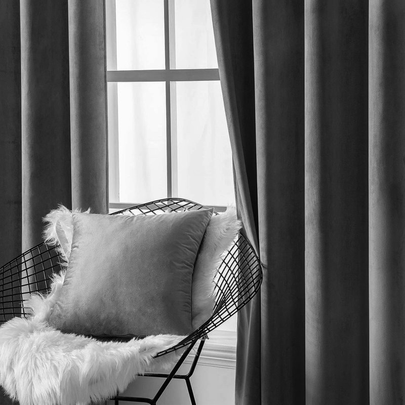 Aspire Homeware 100% Velvet Eyelet Room Darkening Curtains Pair for Soft and Elegant Window Look, Grey