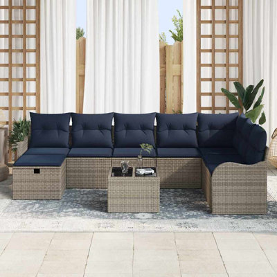 Ensemble de canapé vidaXL avec coussin manuel 9 pièces en rotin gris et bleu marine vidaXL