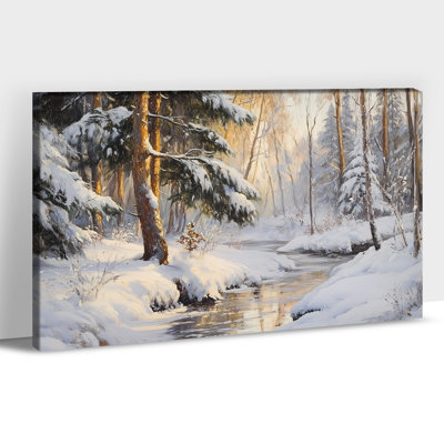 Art mural sur toile grand paysage d'hiver pour le salon, impression de forêt de pin enneigé, œuvre d'art moderne de Noël sur toile, 32 po x 48 po