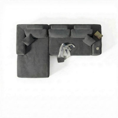 Boneless 108" Cloud Modular Sectional Sofa With Chaise, Deep Seat Corduroy Boneless Couches With 4 Storage Pockets & Tray