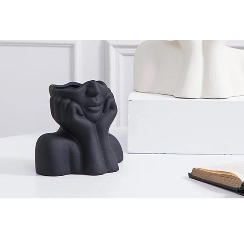 Comolli Ceramic Table Vase, Black, 19cm H x 11cm W x 16cm D