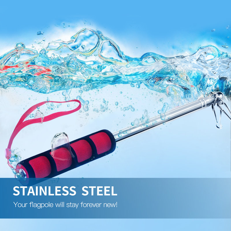 4-Foot Red Telescopic Stainless Steel Handheld Flagpole