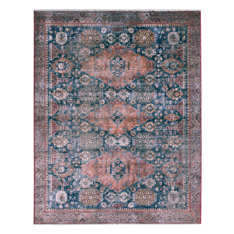 Finnuala Soft Power-Loomed Oriental Area Rug with Distressed Medallion by Jaipur Living, Rectangle 9' x 12'11"