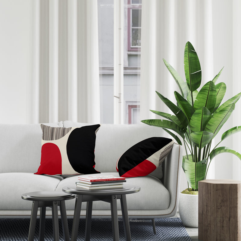 Jeté carré / extérieur en polyester Chamu, 16 po x 16 po, Rouge/noir