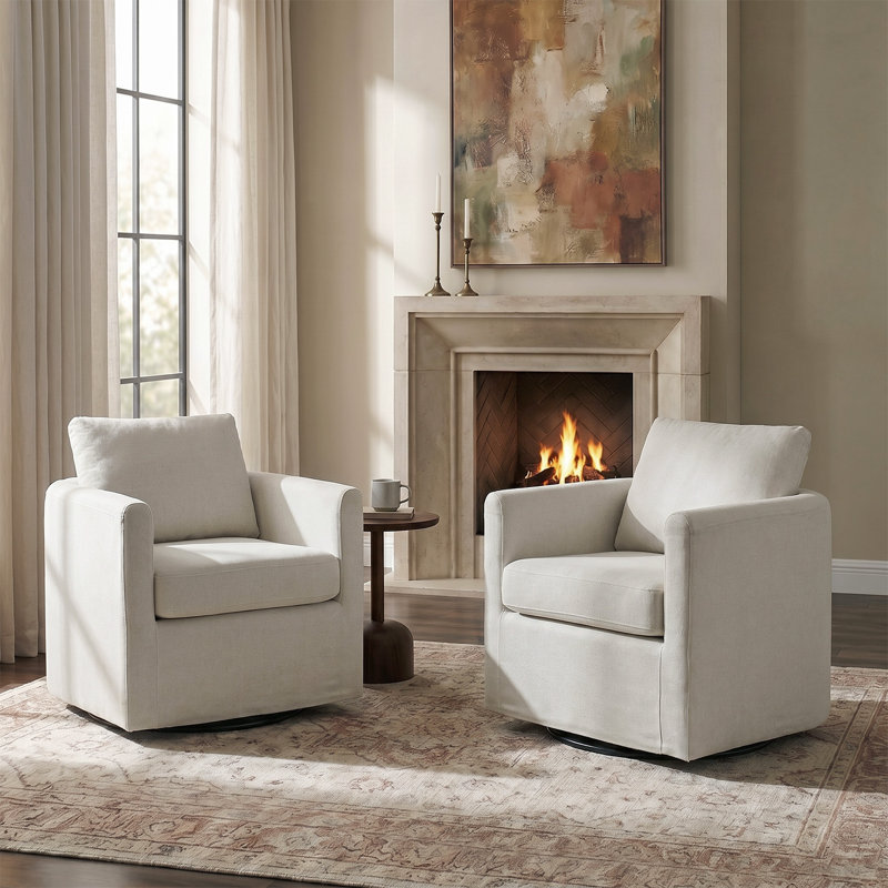 Fauteuil demi-tonneau pivotant de style moderne l 29 po Nicha, Blanc
