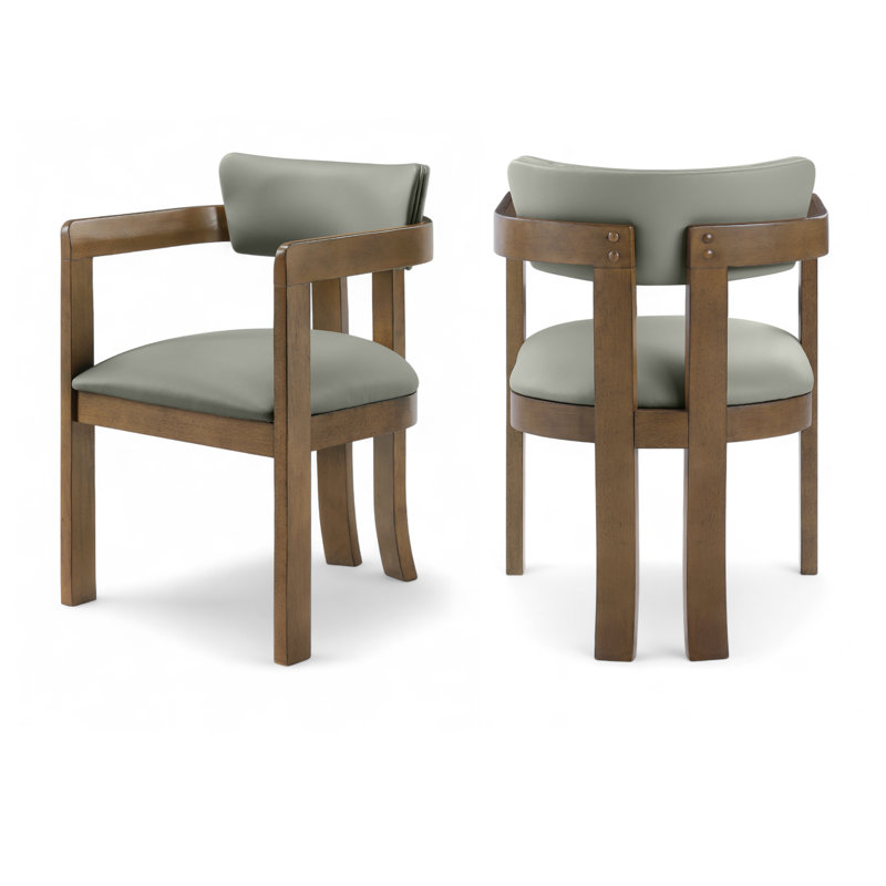 Chaise rembourrée en cuir Phalan, Cuir olive végétalien, Noyer teinté