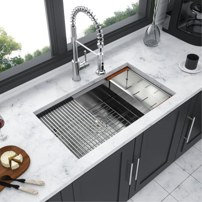 30"X19"X10" Inch Undermount Single Bowl Workstation Sink In 16 Gauge Stainless Steel, Featuring Built-In Track For Workspace Tools, X-Shaped Water Flow Quick Clean, R10 Rounded Corners, Condensation