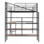 Lit mezzanine double en métal avec bureau et échelle de rangement latérale, noir