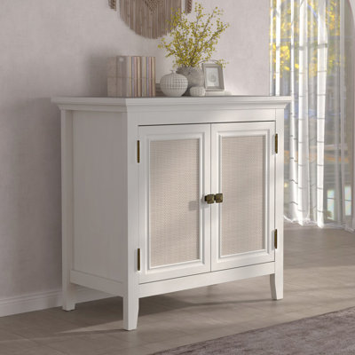 Armoire de rangement, armoire de cuisine avec portes décoratives en rotin, armoire d'appoint avec tablette de rangement réglable, armoire de rangement en bois pour couloir, salle à manger, salon, blanc