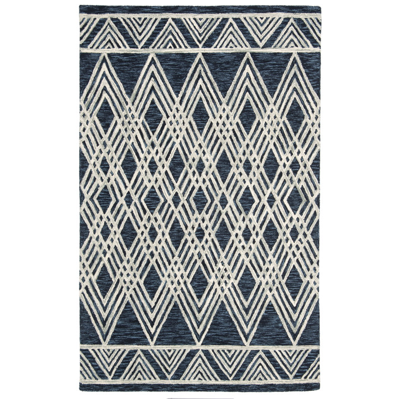 Tapis géométrique en laine touffeté à la main Vedika, Rectangle 4 pi x 6 pi