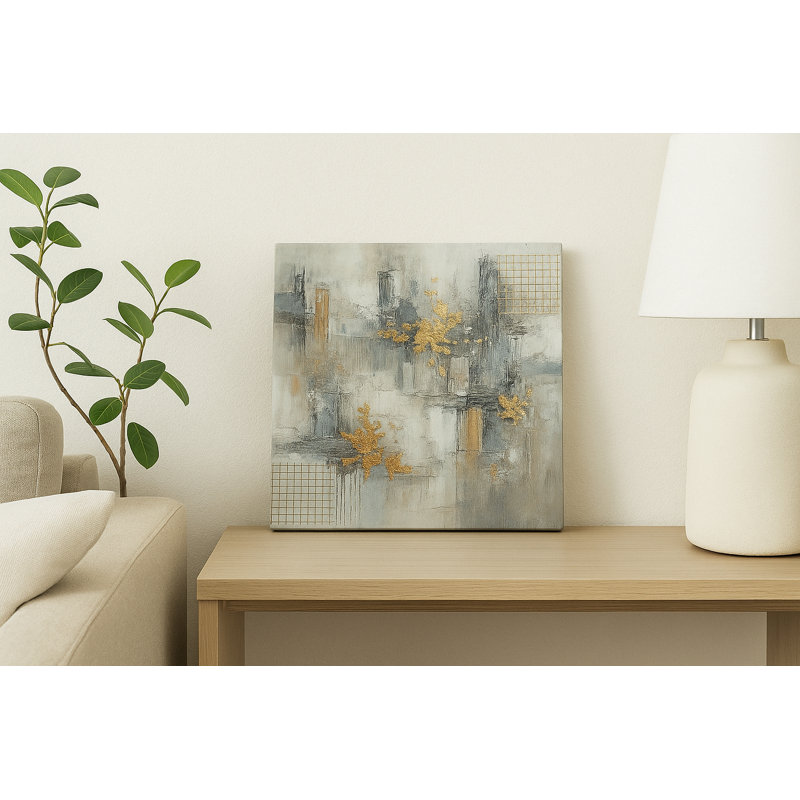 Reproduction d'art abstraite sur toile dorée, H 12 po x l 12 po x P 1 po