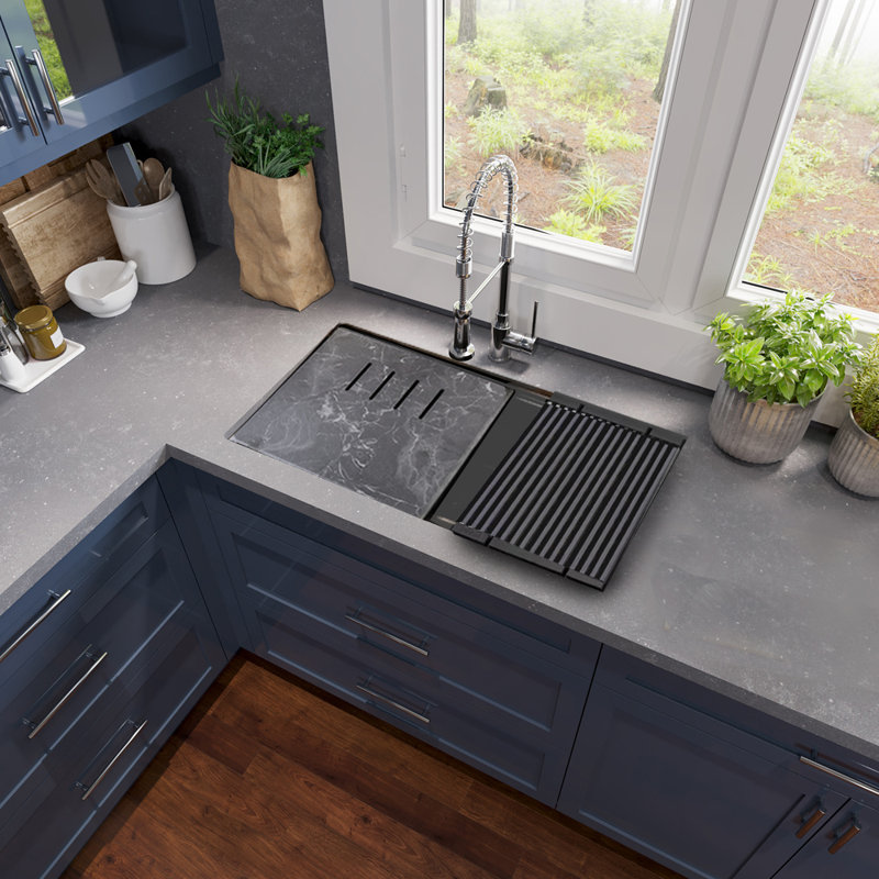 Plymouth 33.75'' L Single Basin Kitchen Sink, Titanium Gray
