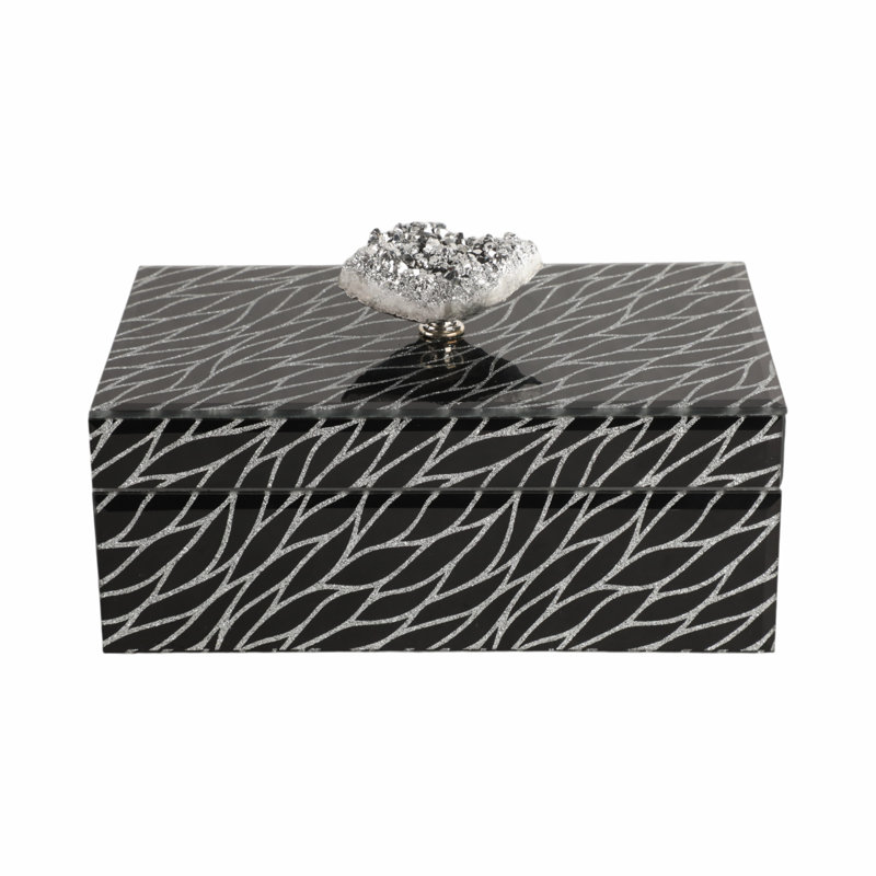 Crystal And Stone Embellished Glass Jewelry Box With MDF Durability - Elegant Storage Solution For Your Treasures