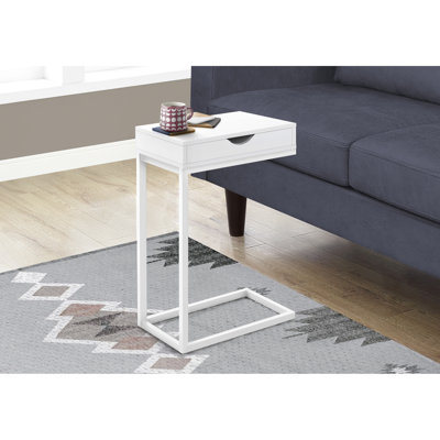 Table d'appoint avec rangement, stratifié blanc et métal, idéal pour le salon Décoration de chambre à coucher, tiroir de rangement à cadre en métal, look moderne