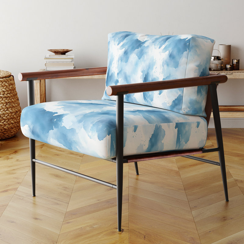 Chaise d'appoint abstraite - Blue Mist, Bras ronds bruns