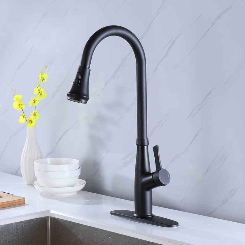 Robinet de cuisine avec douchette extractible et robinets d'évier de cuisine à une poignée, Noir mat