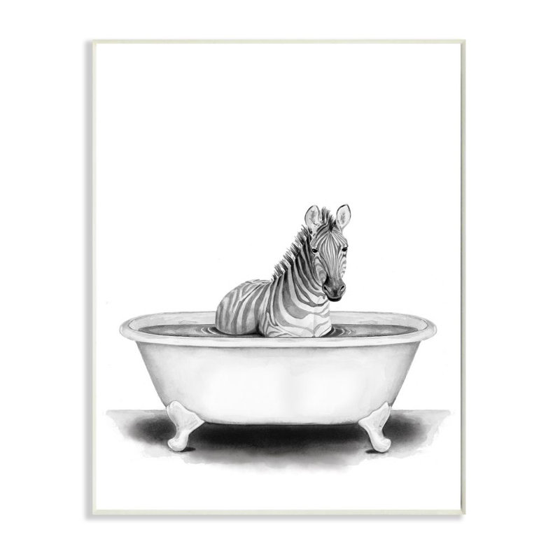 «Zebra in a Tub Funny Animal Bathroom» par Rachel Neiman - reproduction de dessin, H 19 po x l 13 po x P 0,5 po