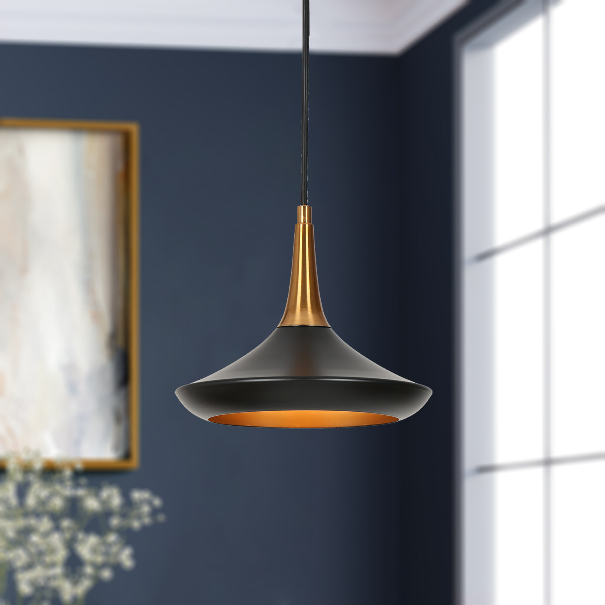 Mercer41 Justyce 1 - Light Small Black/Brass Pendant & Reviews | Wayfair