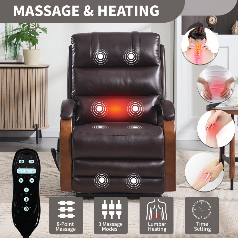 Power Lift Recliner Chair with Dual Motor and Heat Massage for Comfort and Support Up to 350 LBS, Brown