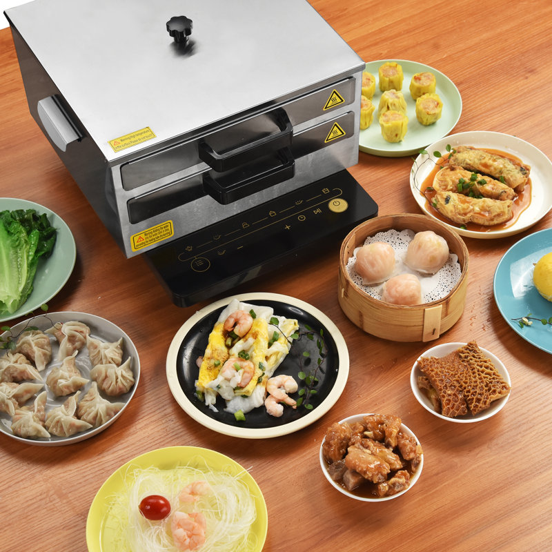 2 Layer Rice Noodle Roll Steamer Machine Stainless Steel Extra Tray Cheung Fun Cantonese Dim Sum Steamer