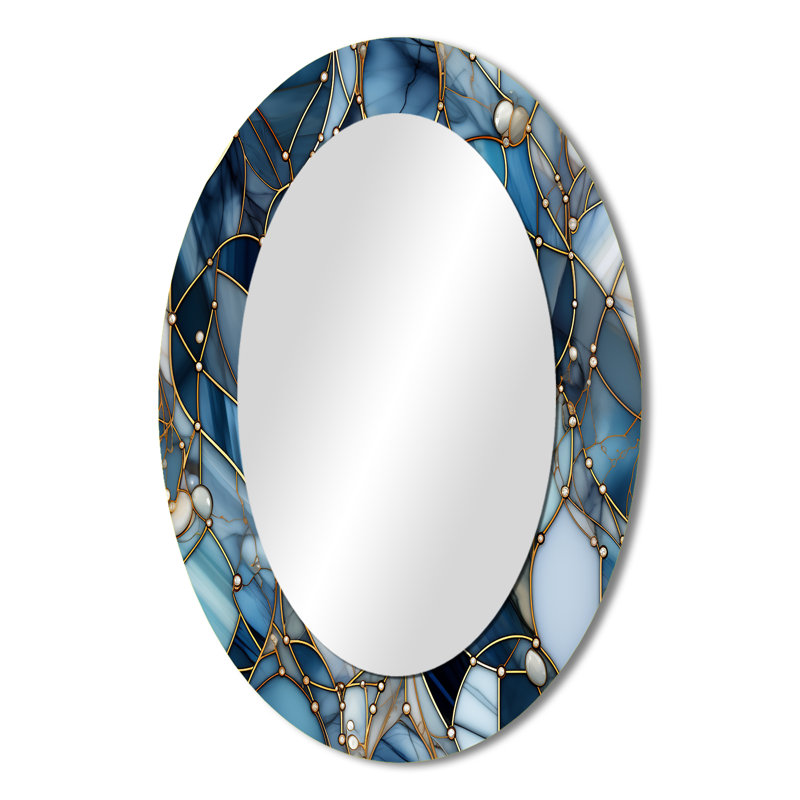 Fantasy Marble Pattern - Large Oval Wall Mirror On Metal, 36" H x 24" W