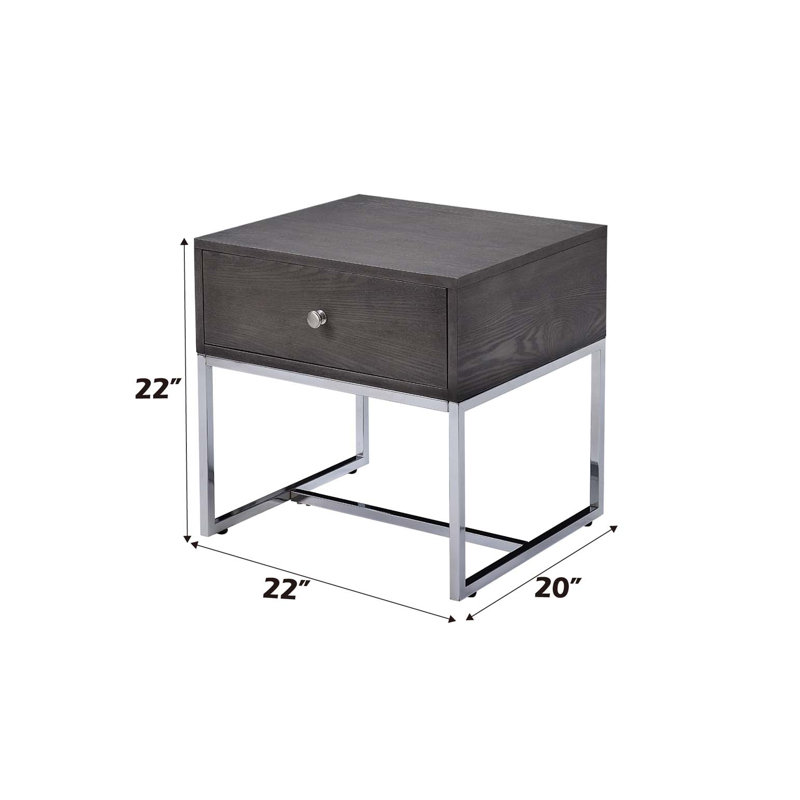 Table de bout en chêne gris et finition chromée