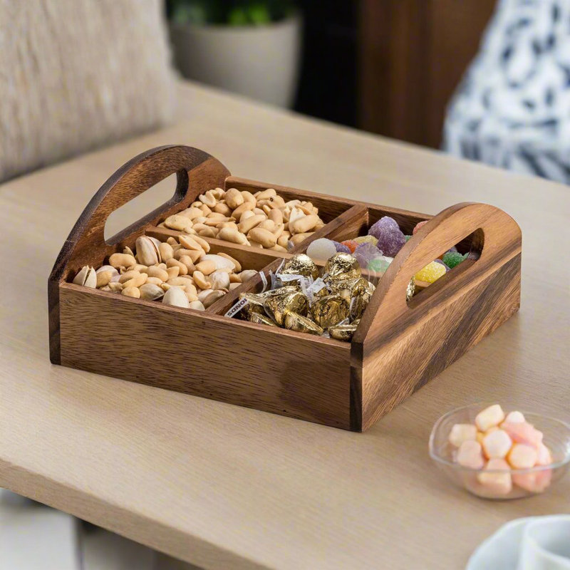 Acacia Wood 4 Compartment Snack Tray