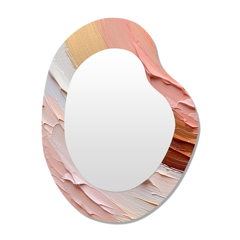 Peach and Gold Spiral Radiance - Grand miroir mural irrégulier à formes abstraites en forme de spirale 3D
