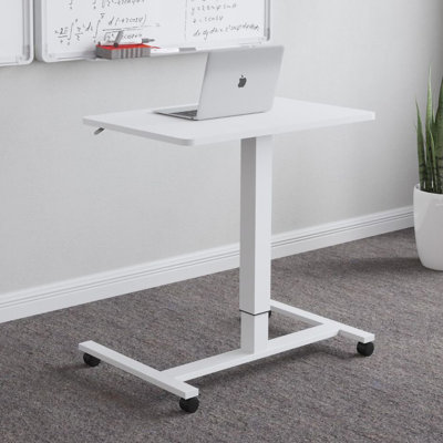 28 x 19" White Standup Sitdown Table with Adjustable Height 28 to 45 inches with Locking Wheels